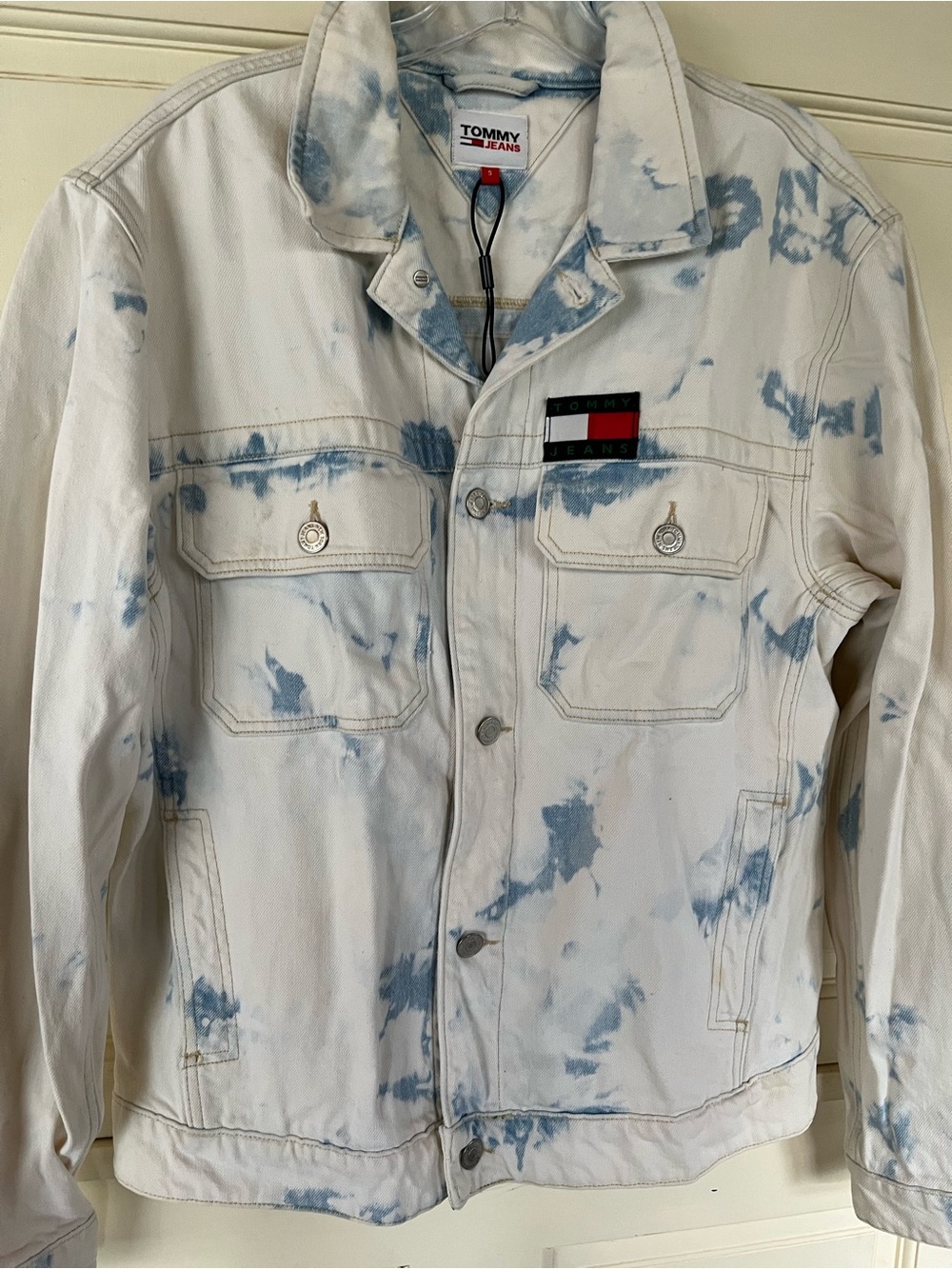Tommy Jeans Oversized Utility Denim Jacket White Marble Tie Dye S